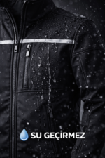 Siyah reflektörlü su ve rüzgar geçirmez softshell iş montu