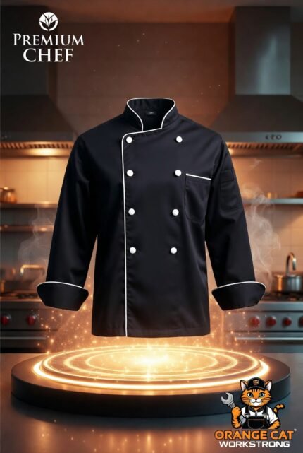 Profesyonel siyah şef ceketi aşçı ceketi mutfak üniforması